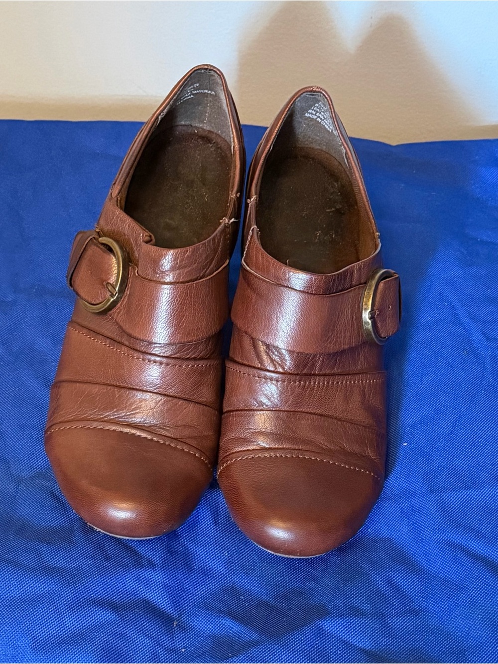 Quality 100% Brown Leather Buckle Slip-On Shoes